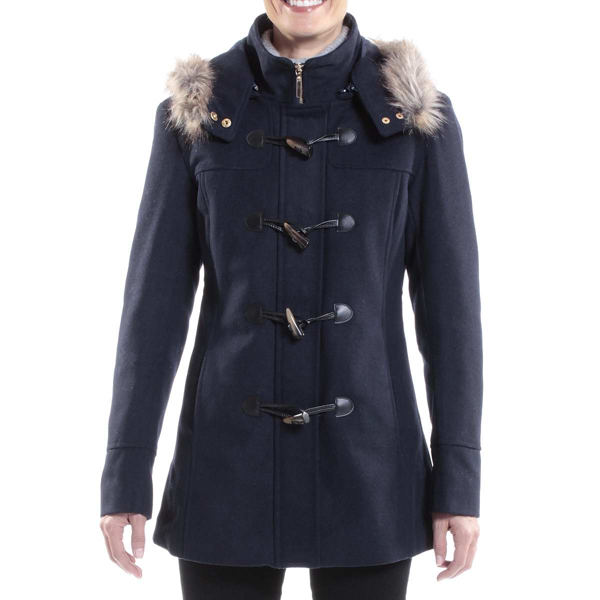 Alpine Swiss Duffy Women's Hooded Parka Fur Trim Wool Coat Toggle